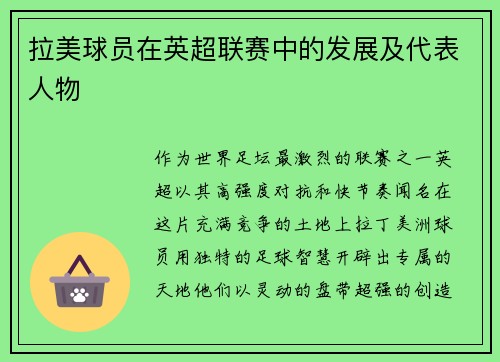 拉美球员在英超联赛中的发展及代表人物