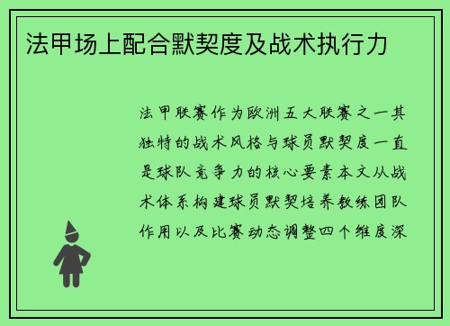 法甲场上配合默契度及战术执行力